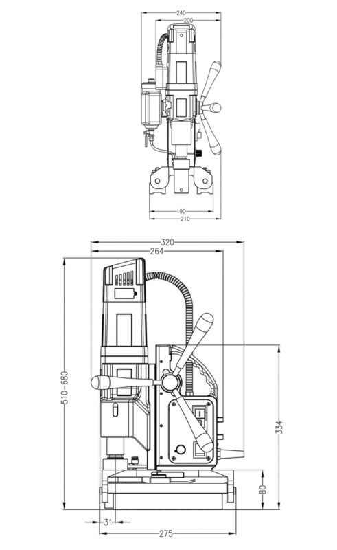 رسم فنی دستگاه دریل مگنت لوله TUBE55-T