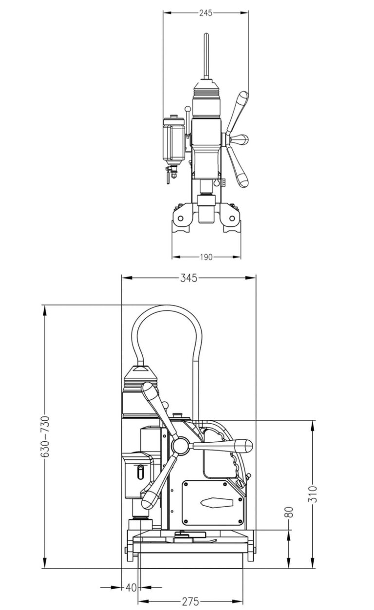 رسم فنی دریل مگنت TUBE55AIR-s