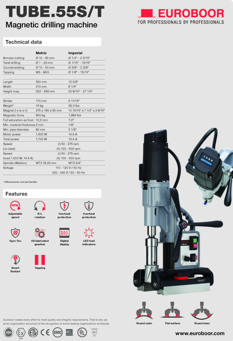 کاتالوگ دستگاه دریل مگنت لوله TUBE55S-T